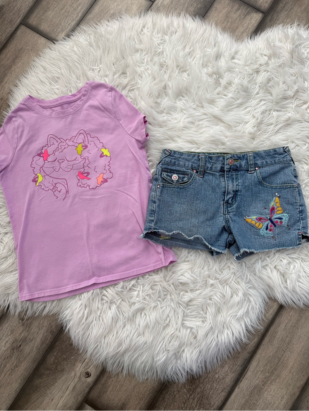 Arizona Jean Company Girls Lilac Tee and Denim Butterfly Shorts Set